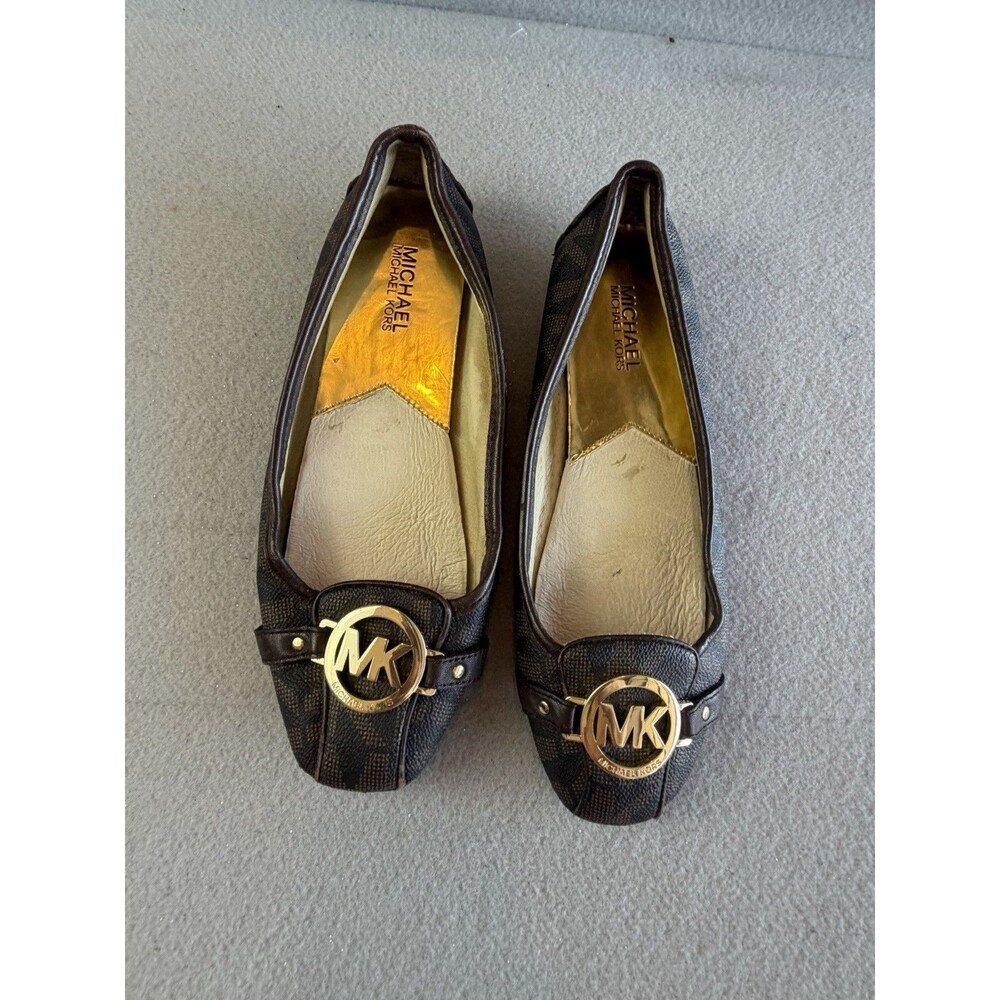 Michael Kors Fulton Moc Ballet Flats Womens 9 M Brown MK Signature Slip On